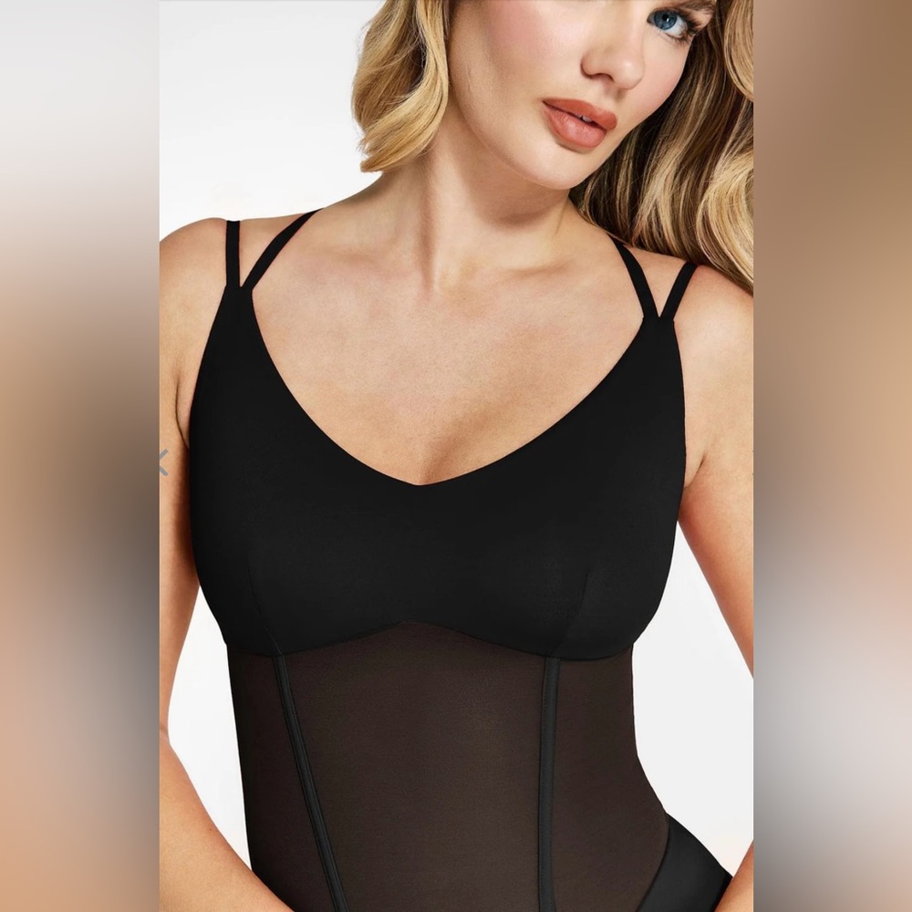 Popilush Shapewear Crisscross Back Illusion Mesh Sculpting Bodysuit - Picture 7 of 12
